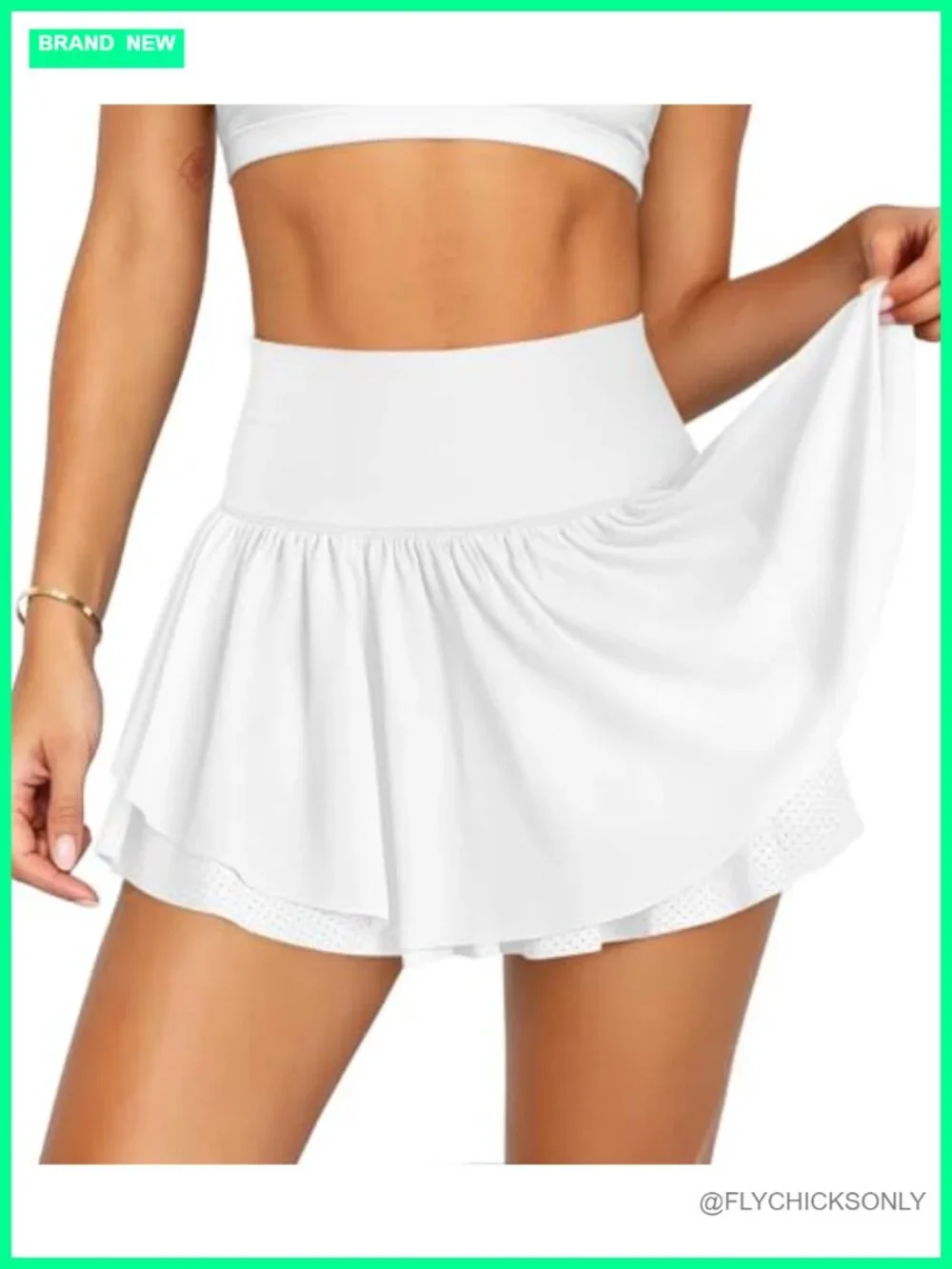 Pleated Tennis Skirt High-Waisted Flowy Double Ruffle with Shorts Pockets